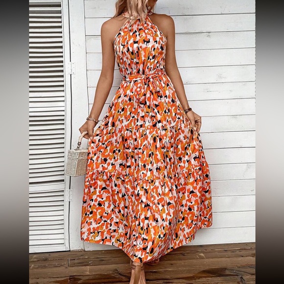 Boho allover print halter belted maxi dress - Picture 5 of 12